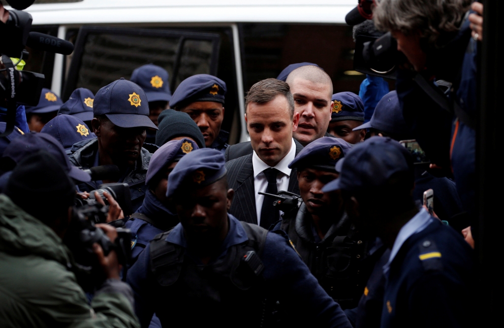 Oscar Pistorius arrives at Pretoria High Court to be sentenced for the murder of his girlfriend Reeva SteenkampReuters