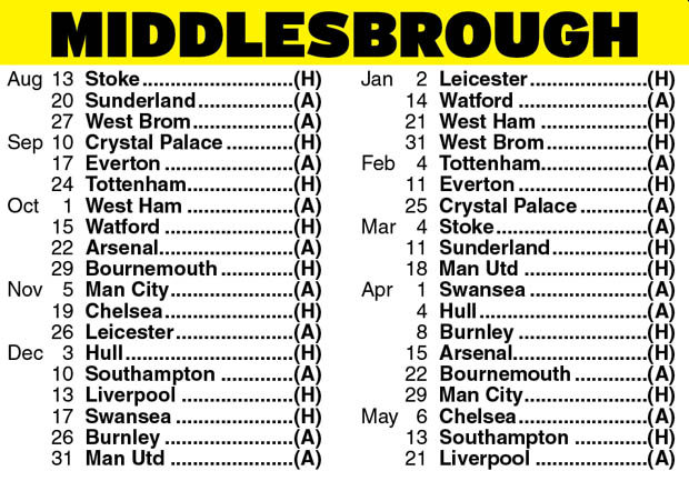 Stoke fixtures 2016/17 - Boro away first