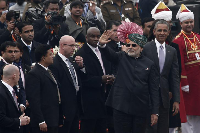 PM Modi with US President Barack Obama during Republic Day parade on Rajpath in New Delhi