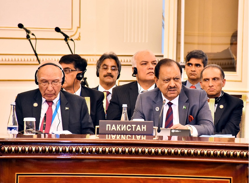 PRESIDENT MAMNOON HUSSAIN ADDRESSING THE 16TH SHANGHAI COOPERATION ORGANIZATION'S SUMMIT AT TASHKENT UZBEKISTAN ON JUNE 24 2016