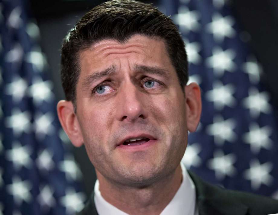 House Speaker Paul Ryan of Wis. and the House GOP leadership talks to reporters at the Republican National Committee headquarter on Capitol Hill in Washington Tuesday