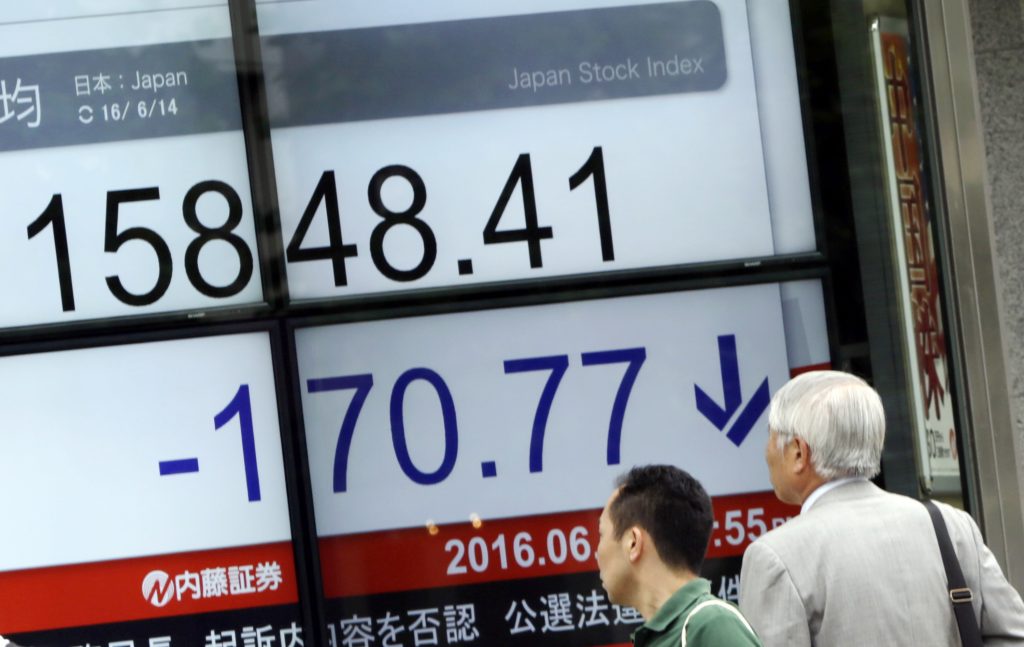 Asian stock markets mostly lower Tuesday tracking Wall Street's decline as jittery investors awaited the U.S. Federal Res