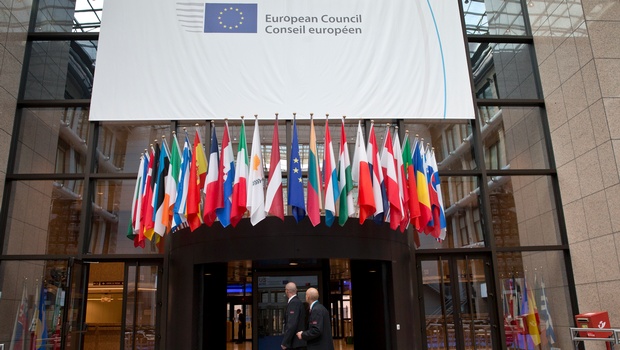 Flags of EU nations prior to an EU summit in Brussels