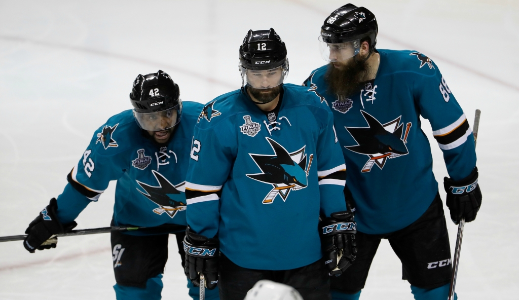 Joel Ward Patrick Marleau and Brent Burns