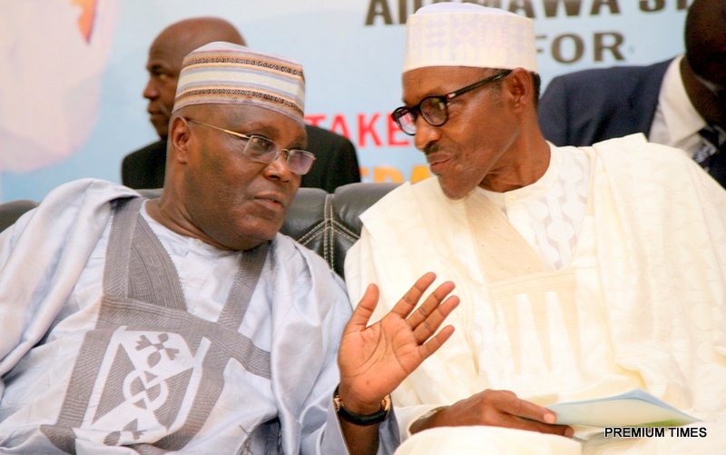 Former Vice President and chieftain of APC Atiku Abubakar and President-elect Gen Muhammadu Buhari at an APC Stakeholders&#039 Meeting in Yola Adamawa State