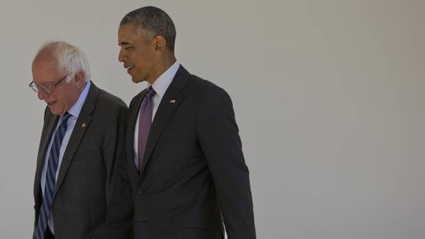 President Barack Obama and Democratic presidential candidate Bernie Sanders at the White House