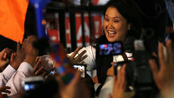 Presidential candidate Keiko Fujimori greets supporters in Lima Peru