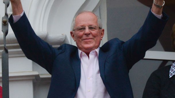 Presidential candidate Pedro Pablo Kuczynski celebrating election results in Lima Peru