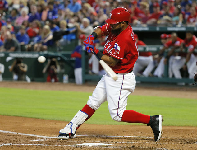 Texas Rangers Rougned Odor swings at a pitch from Seattle Mariners Nathan Karns that he singled in the first inning of a baseball game on Saturday June 4