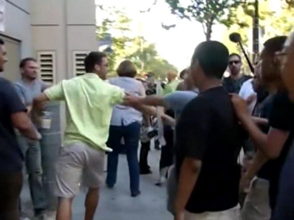 Protestors attack supporters of Donald Trump after the Republican presidential candidate's rally in San Jose CA