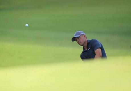 Jordan Spieth hit a shot on No. 18 during the third round at the Colonial