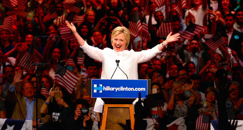 Hillary Clinton speaks during her California primary night rally held in Brooklyn