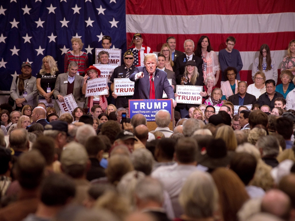 Republican U.S. presidential candidate Donald Trump speaks at a rally in Sparks Nevada