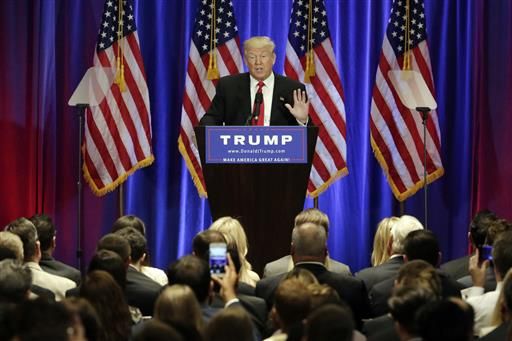 Republican presidential candidate Donald Trump answers questions during a news conference in New York Tuesday