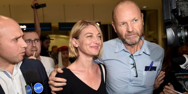 Reuters                       Australian 60 Minutes journalist Tara Brown and 60 Minutes producer Stephen Rice arrive at Sydney International Airport