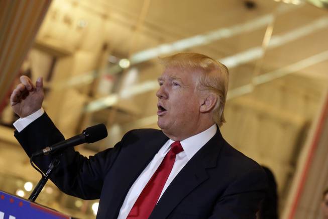 Republican presidential candidate Donald Trump speaks in New York