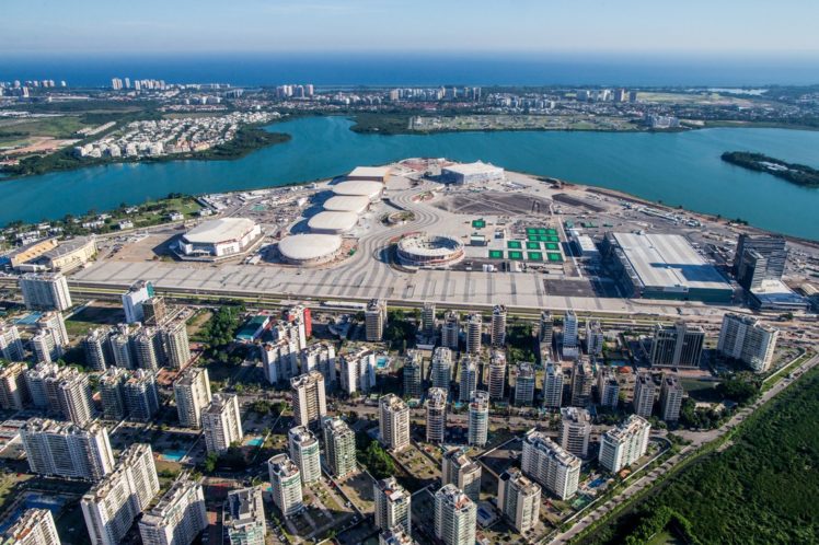 An aerial view of Rio 2016 Olympic Park during construction