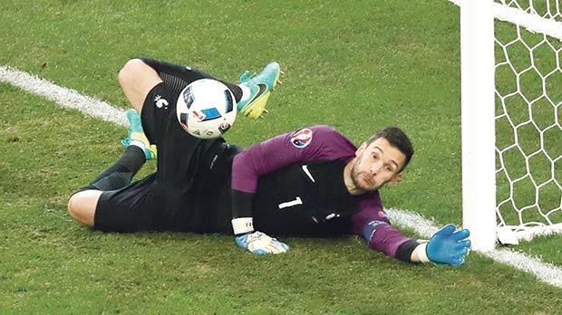 France keeper Hugo Lloris makes a save during the match against Albania at the Velodrome