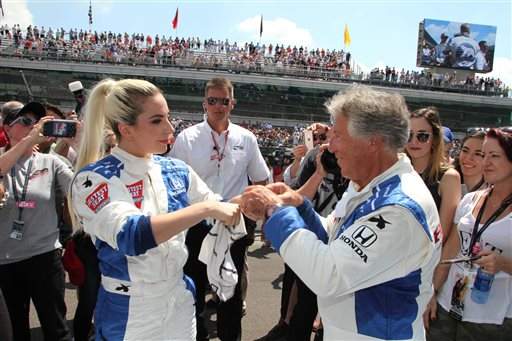 Lady Gaga takes joyride with Mario Andretti at Indy 500