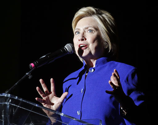 Democratic presidential candidate Hillary Clinton speaks at a concert at the Greek Theater Monday