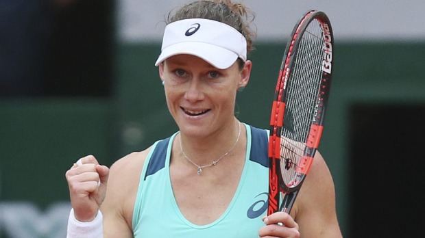 Samantha Stosur celebrates winning her quarter-final