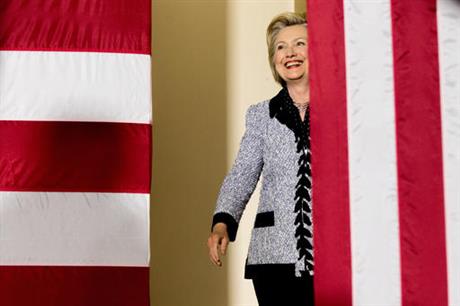 Democratic presidential candidate Hillary Clinton arrives to speak at a rally at the International Brotherhood of Electrical Workers Circuit Center in Pittsburgh Tuesday