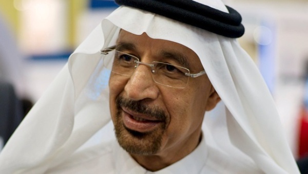 Saudi Aramco Chief Executive Officer Khalid al Falih speaks to media at a conference