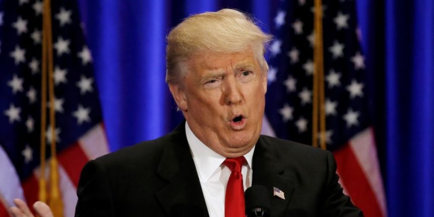 Republican presidential candidate Donald Trump delivers a speech during a campaign event at the Trump Soho Hotel in Manhattan New York City U.S