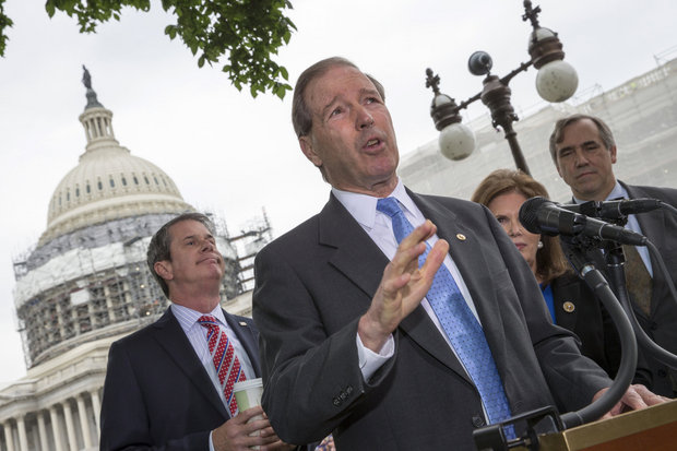 Sen. Tom Udall D-N.M. joined by from left Sen. David Vitter R-La. Bonnie Lautenberg widow of the late New Jersey Sen. Frank Lautenberg and Sen. Jeff Merkley D-Ore. talks about bipartisan legislation to improve the federal regulation of chemicals