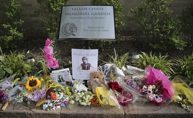 A small shrine is seen at Cherokee High School to honor former student Christina Grimmie the 22-year-old singer who was fatally shot Friday night after a concert in Florida Monday