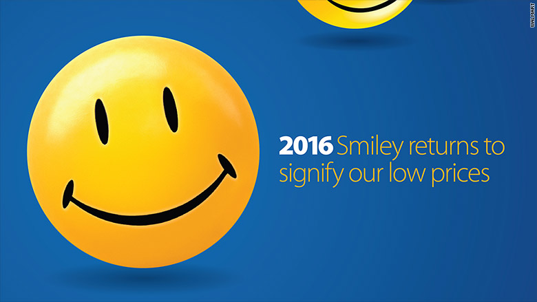 Smiley served as a discount mascot for Walmart from 1990 to 2006 then disappeared in the midst of a trademark battle. But now it's back