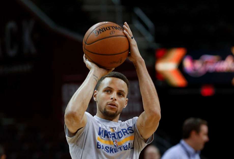 Golden State Warriors guard Stephen Curry shoots during practice for Game 4 of basketball's NBA Finals against the Cleveland Cavaliers in Cleveland Thursday