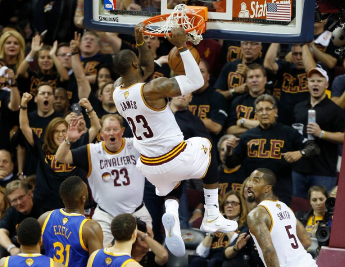 AFP  Jay LaPreteLeBron James of the Cleveland Cavaliers dunks the ball against the Golden State Warriors during Game 6 of the NBA Finals in Cleveland Ohio