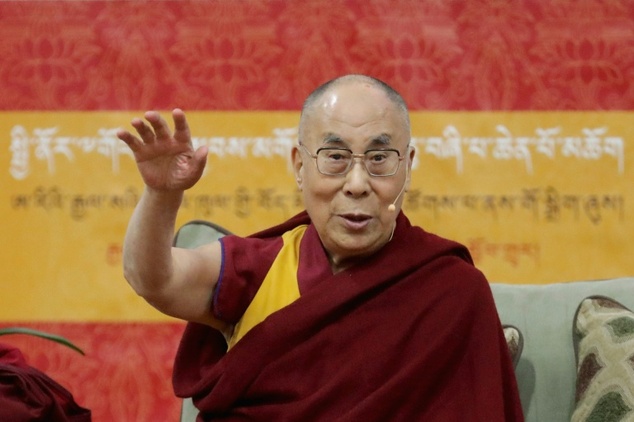 The Dalai Lama addresses followers and supporters on the campus of American University