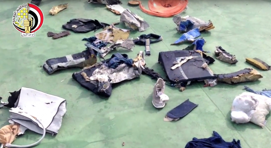 The Egyptian army posted images on its Facebook page of belongings and wreckage recovered from the doomed flightAP