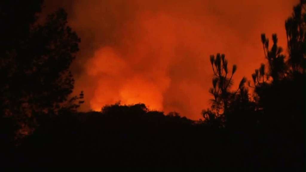 The'Fish Fire is seen burning above Duarte