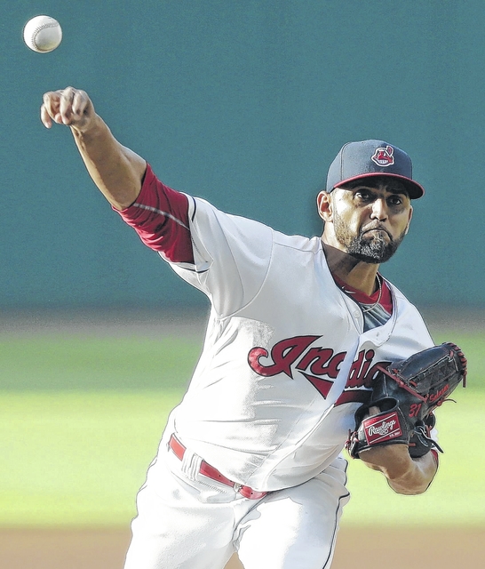 The Indians’ Danny Salazar throws against Kansas City during Friday night’s game in Cleveland