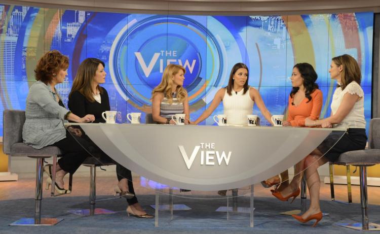 In happier times'The View co-hosts Joy Behar Michelle Collins and Candace Cameron Bure are joined by Eva Longoria Sunny Hostin and Paula Faris