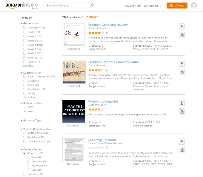 The search capabilities of Amazon Inspire