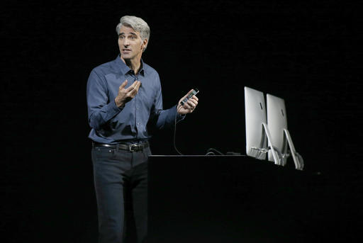 Craig Federighi Apple senior vice president of Software Engineering demos iOS10 at the Apple Worldwide Developers Conference in the Bill Graham Civic Auditorium San Francisco Monday