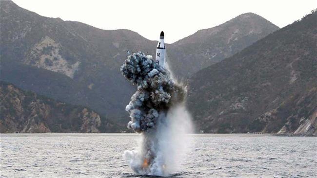 The underwater test-fire of a strategic submarine ballistic missile at an undisclosed location in North Korea