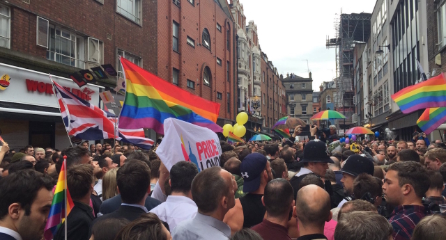 Thosands took to the streets of London for a vigil in memory of the victims of a shooting in an Orlando gay club (Image Twitter Martin_Kmi