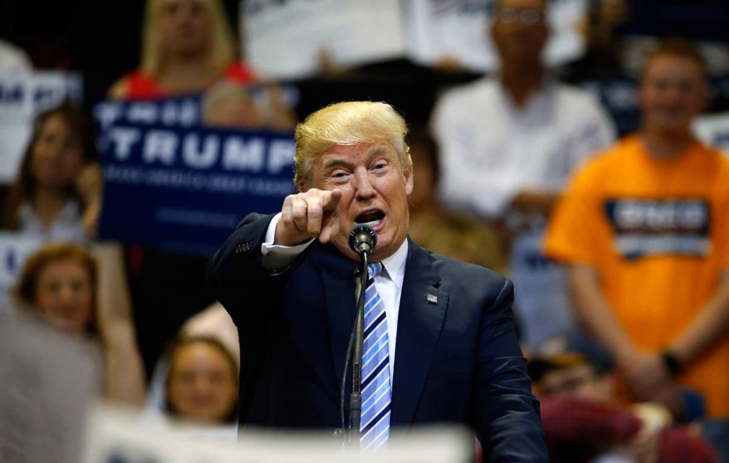 Republican presidential candidate Donald Trump speaks in Billings Mont. Thursday