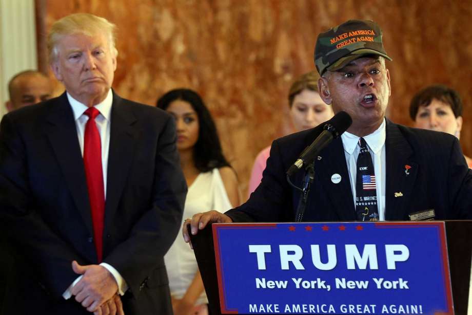 NEW YORK NY- MAY 31 Former Marine Al Baldasaro defends the donations of Republican presidential candidate Donald Trump at a news conference at Trump Tower where Trump addressed issues about the money he pledged to donate to veterans groups on May 31