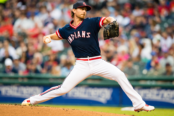 CLEVELAND OH- JUNE 4 Staring pitcher Josh Tomlin #43 of the Cleveland Indians pitches during the first inning against the Kansas City Royals at Progressive Field