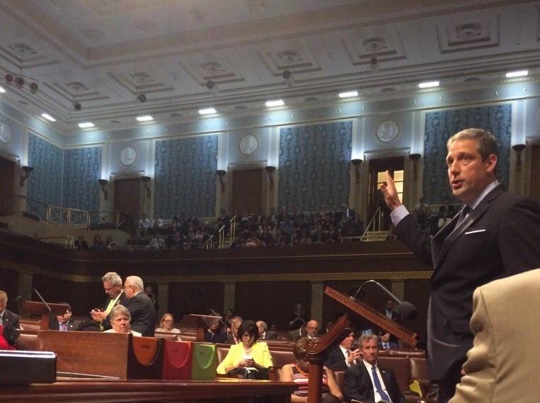 U.S. Congressman Tim Ryan of Ohio's 13th district addresses congress during Wednesday night's sit-in