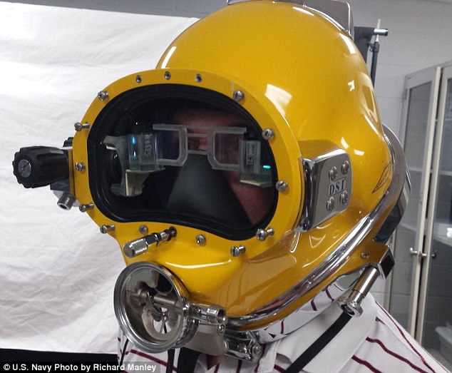 Officially known as the Divers Augmented Vision Display, the helmet has a built in heads up display to allow operators to send live video to divers while underwater