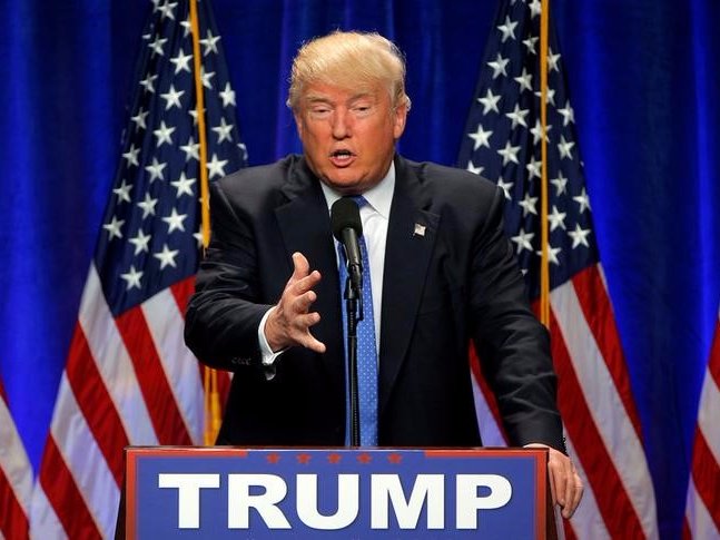 U.S. Republican presidential candidate Donald Trump delivers a campaign speech about national security in Manchester New Hampshire