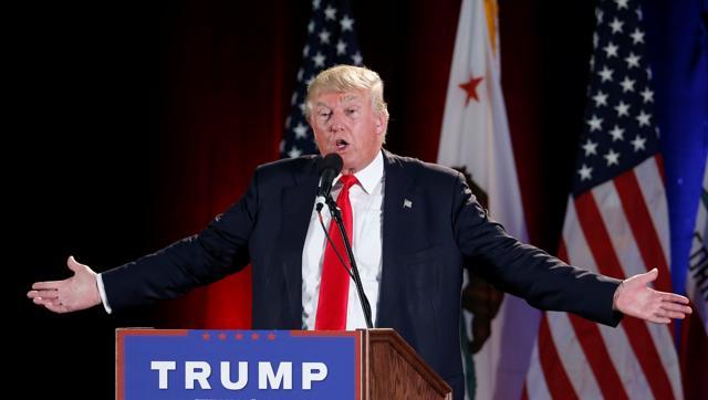 US Republican presidential candidate Donald Trump speaks at a campaign rally in San Jose California US