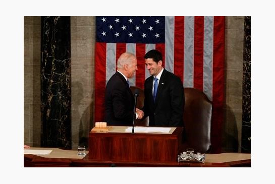 Vice President Joe Biden shakes hands with House Speaker Paul Ryan of Wis. on Capitol Hill in Washington Wednesday